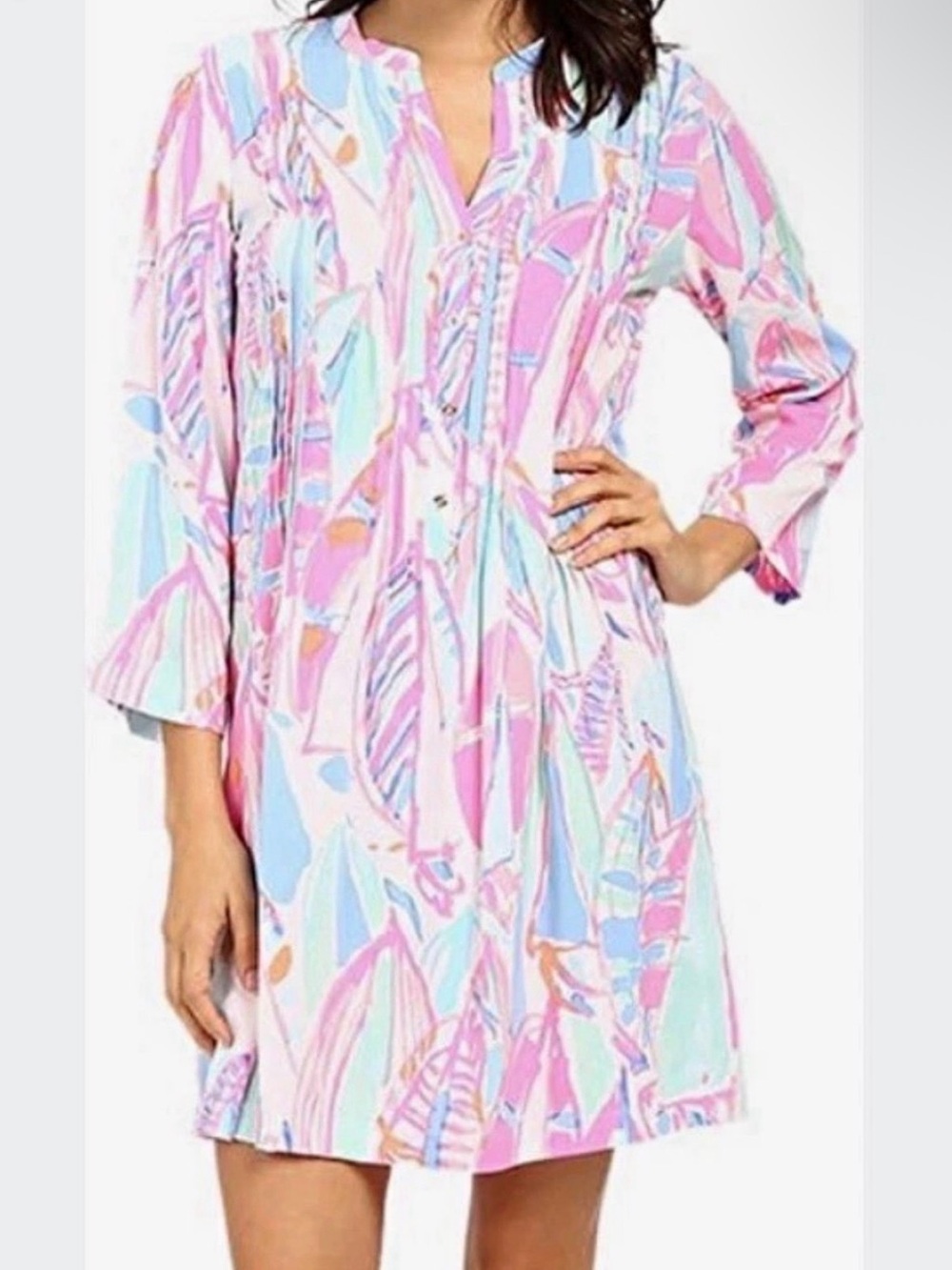 Lilly Pulitzer Sarasota Tunic Dress Out To Sea Print Pink Blue Green Women’s S - Picture 2 of 6
